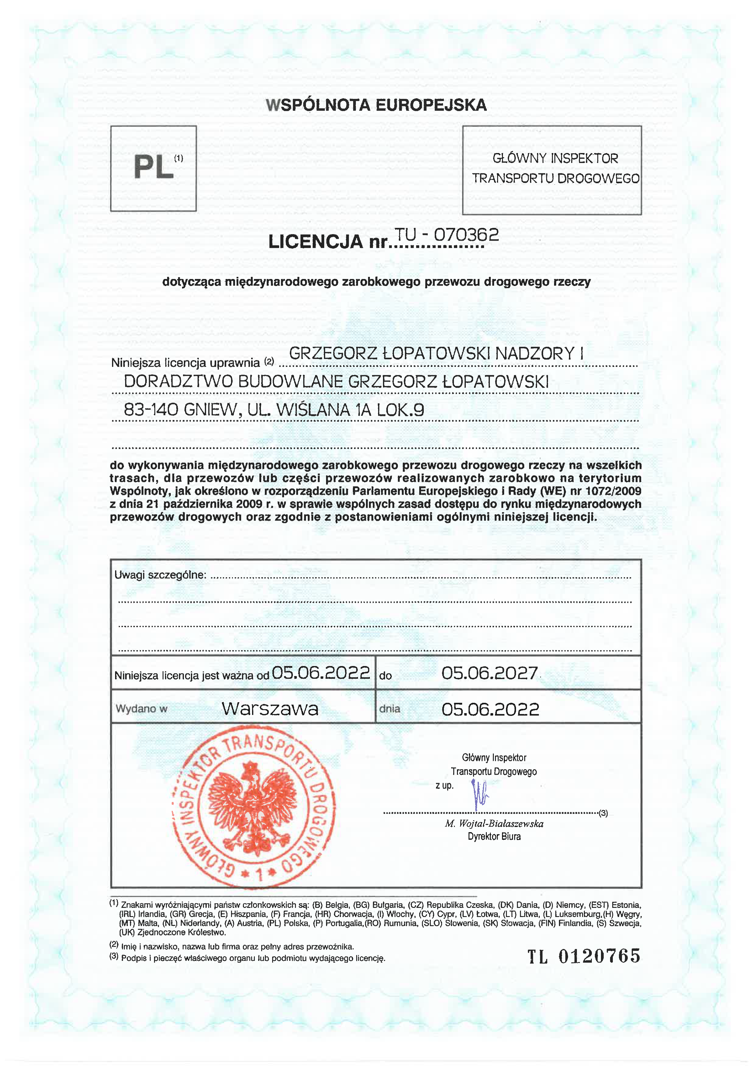 Dokument Licencja